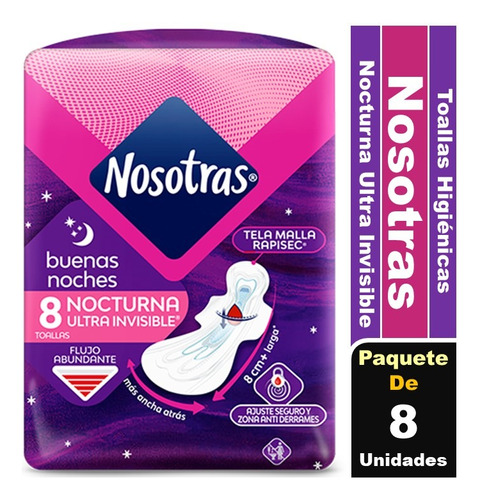 Toalla Higiénica Nosotras Buenas Noches Ultra Delgada 8 Un