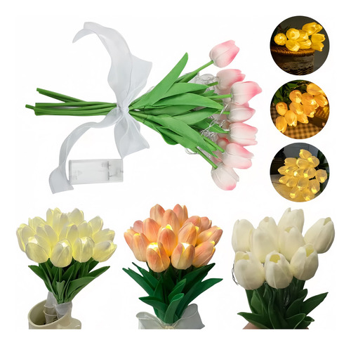 Lámpara Led De Luz Nocturna 10 Flores Simulación Tulipanes