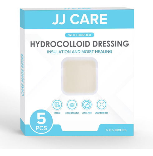 Jj Care Hydrocolloid Dressing 6x6 [pack 5], 0.8mm Thick Larg
