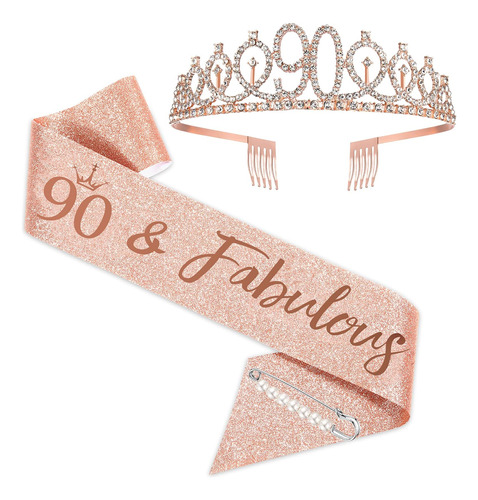 Faja Y Tiara De 90 Cumpleaños Para Mujer, Corona De Faja De 