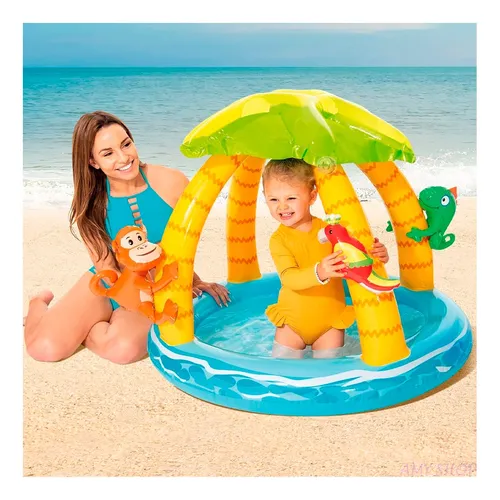 Piscina Inflable Con Para Sol Isla Tropical Amigos Intex