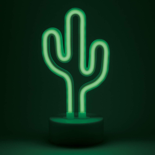 Lâmpada de noite de néon, luz LED Cactus com base de estrutura verde, tela branca
