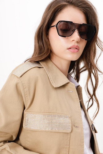 Campera Upminorista Gabardina Strass Mujer