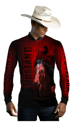 Camisa Camiseta Agro Brk Cavalo Mustang Com Uv50+