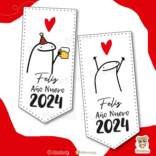 Kit Imprimible Feliz Año 2024 Flork Tag - Etiquetas - Topper