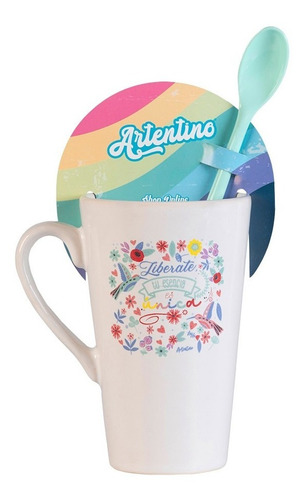 6 Jarro Taza Alta Cerámica Café Té Cuchara Regalo Original
