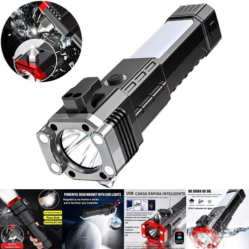 Linterna Táctica Militar Imán Cuchillo Martillo Sos