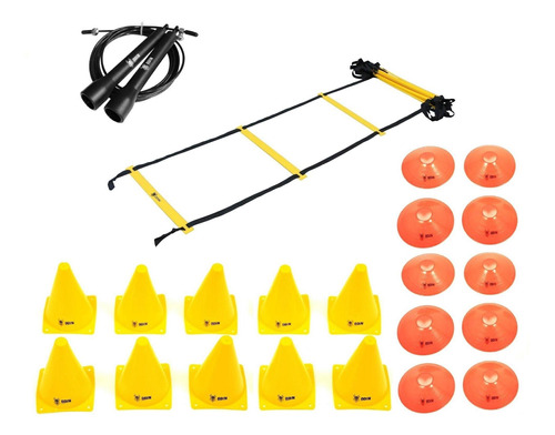 Kit Escada Agilidade Pvc + Cones + Chapeu Half + Speed Rope