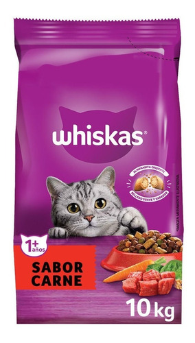Imagen 1 de 8 de Alimento Whiskas 1+ Whiskas Gatos  para gato adulto todos los tamaños sabor carne en bolsa de 10kg