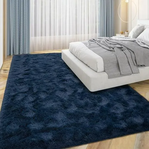 Alfombra Azul Marino Peluda 4x6 Pies Para Dormitorio O Sala