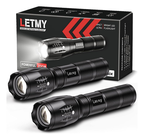 Linterna Led Letmy Para Hombres Negra- Pack X2