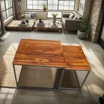 Comprar Set Mesas Ratonas En Hierro Y Madera Industrial