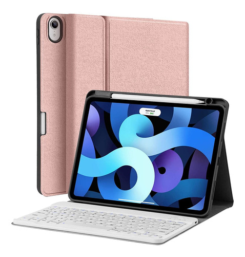 Funda Con Teclado iPad Air 4 10.9 Juqitech Rose Gold