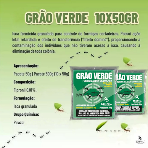Isca Granulada Formigas Cortadeiras Jardim 10x50g Grão Verde
