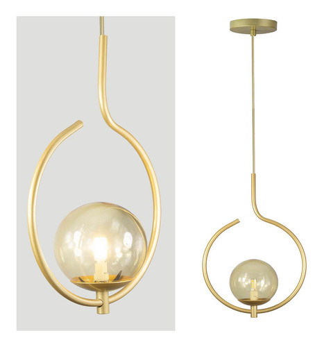 Pendente On Loop Dourado Com Globo Esfera De Vidro Âmbar