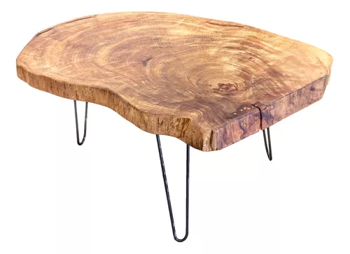 Mesa Centro Tronco Rodaja Rústico Madera Acero Hairpin 62cm