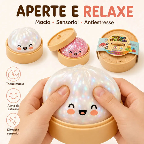 Squishy Dumpling Viral Tik Tok Bolinho Surpresa Anti Stress Sensorial Macio Colecionável com Cestinha Cor Sortida Brinquedo Infantil Kawaii Presente para Crianças Adultos e Colecionadores Fidget Fofo