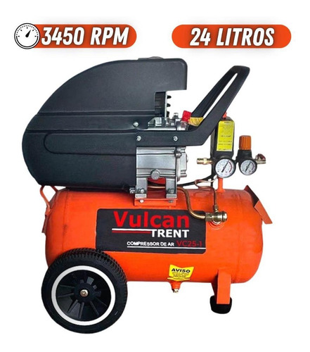 Compressor De Ar 2,5hp 8 Bar 24l Para Lava Jato 127v Vulcan