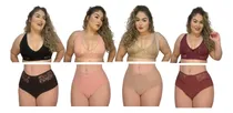 Comprar Kit 4 Conjuntos Sutiã E Calcinha Plus Size Algodão Com Renda