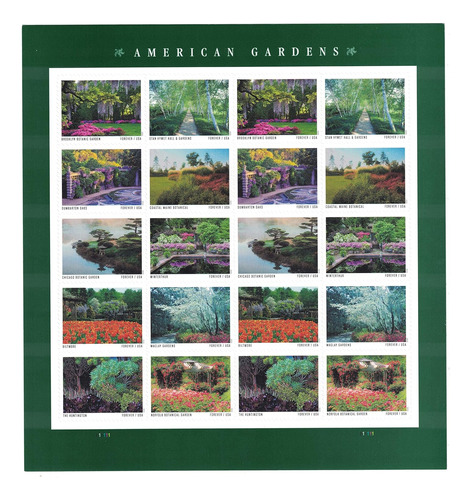 Hoja De 20 Sellos Postales Eternos De Jardines American...