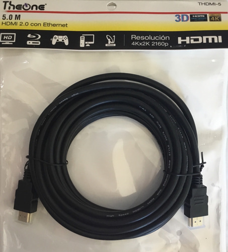 Cable Hdmi 2.0 Macho Macho Con Ethernet De 5 Mt