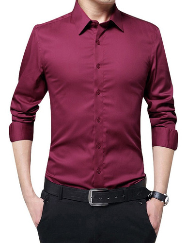 S Camisas De Manga Larga Para Hombre Slim Fit Sólido Formal