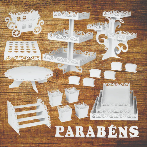 Kit Festa Provençal Decoração Mdf Branco Floral 31 Peças