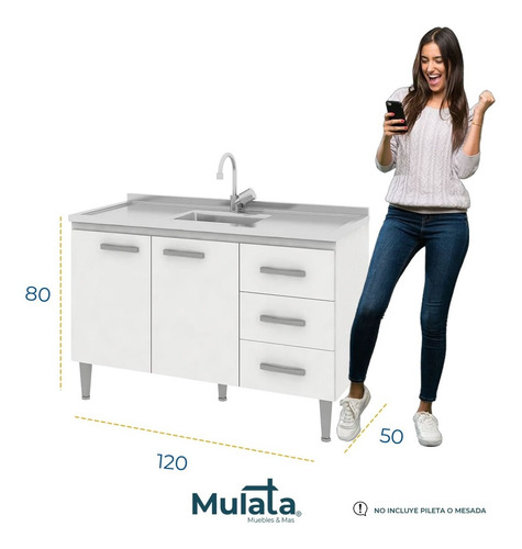 Imagen 2 de 5 de Bajo Mesada Mueble De Cocina Sin Bacha