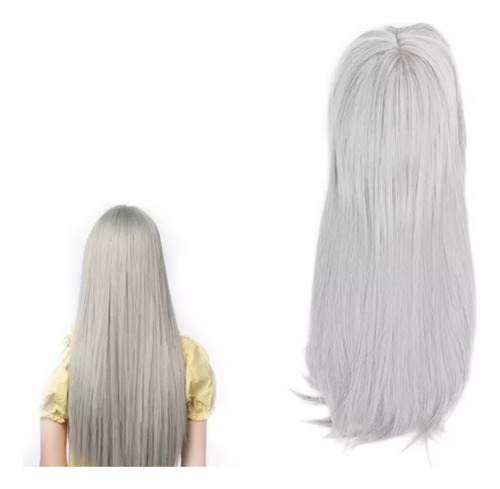 Peluca Recta Para Mujer / Pelo Largo Gris 