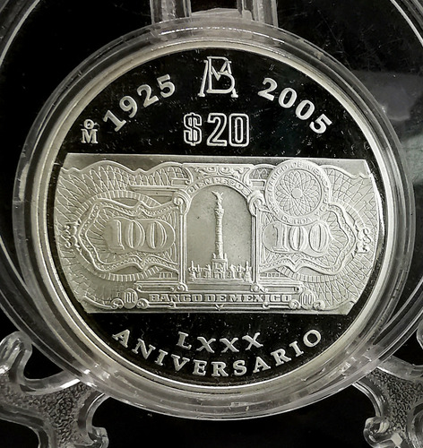 Moneda De Dos Onzas Plata 80 Aniv Banxico Proof 1925 2005