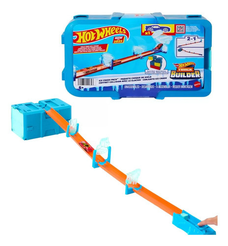 Hot Wheels Ice Crash Stunt Track Box, color azul mate
