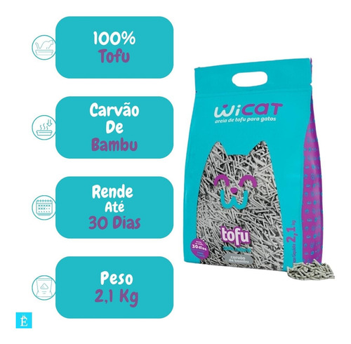Wicat Granulado Higiênico Para Gatos Tofu Carvão Bambu 2.1kg