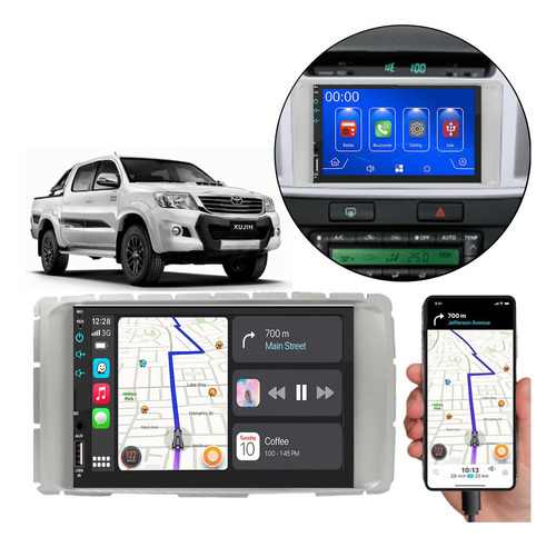 Kit Multimídia Mp5 7 Polegadas Hilux 2012-2016 Radio Bt Usb Cor Prata