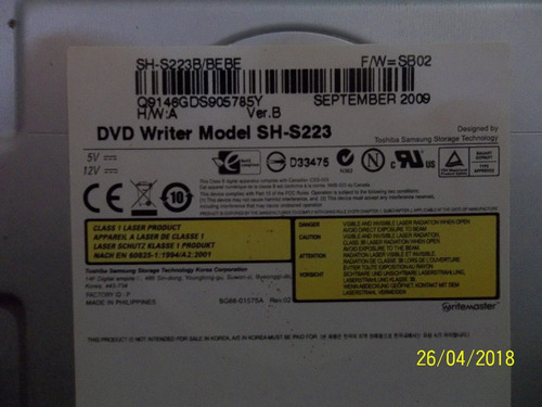 Unidad Dvd Writer Model Sh-s223 Sata