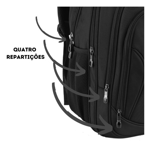 Mochila Notebook Unisex Reforçada Com Cabo De Aço Cor Preto Desenho do tecido Liso