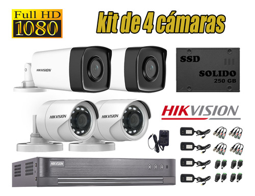 Cámaras Seguridad Hikvision Kit 4 Full Hd 2 It3f + Ssd 240gb