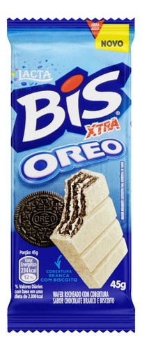 Wafer Oreo Cobertura Chocolate Branco e Biscoito Lacta Bis Xtra Pacote 45g