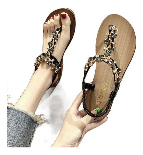 Sandalias De Plataforma Dama Strass Banda Elastica Clip Pies