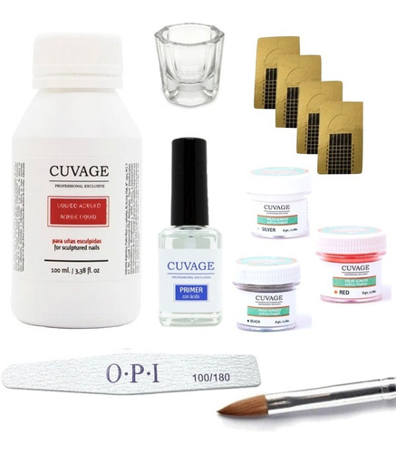 Kit Uñas Esculpidas Acrílico Combo Cuvage Pincel Molde Lima