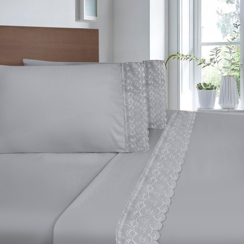 Juego De Sabanas Matrimonial Gris Bordadas Elefantito Diseño De La Tela Liso