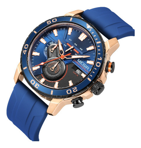 Reloj Megir Fashion Con Cronógrafo Y Calendario Luminoso Color De La Correa Azul