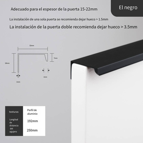 10 Pcs Cajón Oculto Tiradores Negro 25cm Con Tornillo