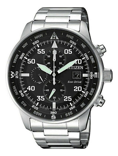 Relógio masculino Citizen Blue Steel Chronograph com 25% de desconto em malha prateada, moldura prateada, fundo preto