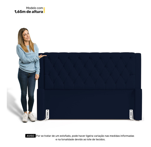 Cabeceira Cama Box Casal Atena 140cm Suede Azul Marinho