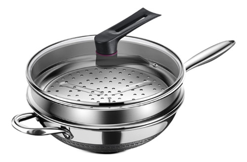 Juego De Sartén Wok De Acero Inoxidable Con Inserto De 34cm