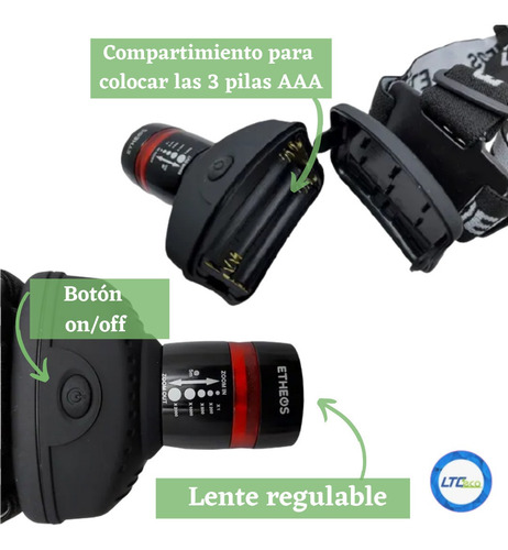 Imagen 3 de 7 de Linterna Vincha De Cabeza Led Minero Frontal Pilas Minera