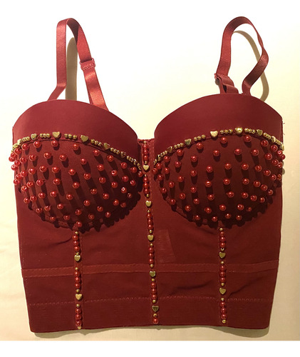 Blusa Top Corset Sexy Vino Con Perlas Y Corazones Talla Ch (Usado)
