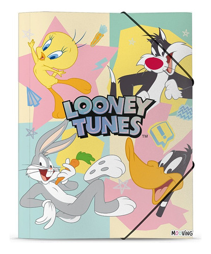 Carpeta Looney Tunes N°5 Oficio 3 Solapas C/elastico Mooving