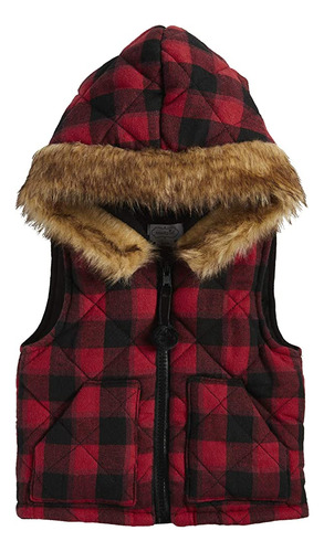 ~? Mud Pie Baby Girls Hooded Vest, Buffalo Check Red, 24 Mon