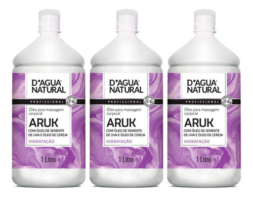 Kit 3x Óleo De Massagem Aruk Semente De Uva E Cereja | 1l